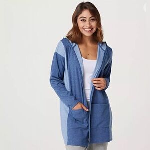 AnyBody Cardigan Hoodie Knit blue color block 1X pockets casual soft loungewear